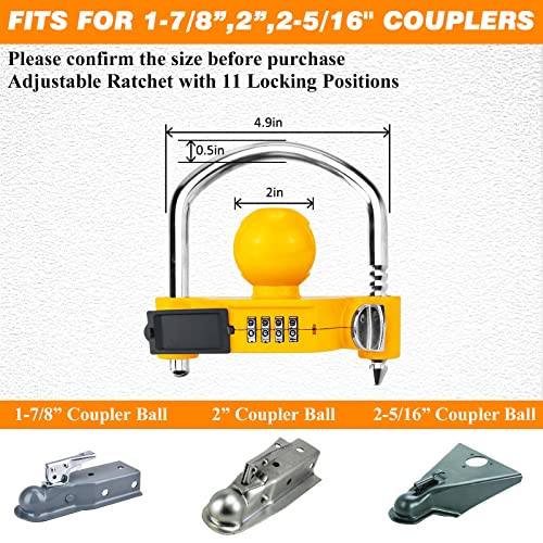 1 Pack Universal Hitch Lock with Combination Lock (Yellow)