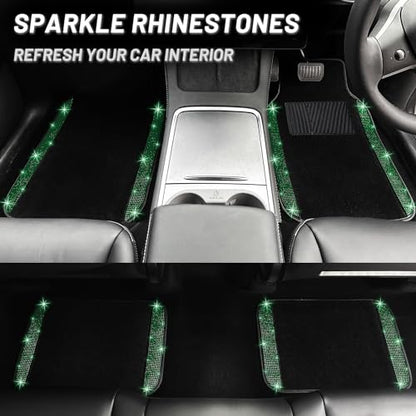 Bling Car Floor Mats Full Set (Green Diamond / Car Floor Mats (4 Pieces))