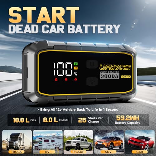 GS300 3000A Car Jump Starter for Up to 10.0L Gas & 8.0L Diesel Engines