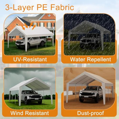 10x20ft Metal Carport with Leg Wrap (Gray / 10*20FT All-inclusive White)