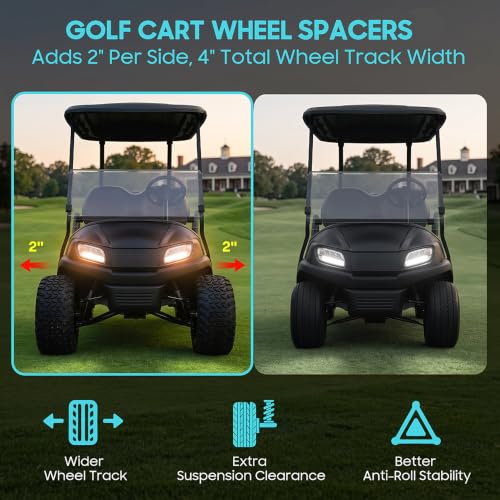 2 Inch Golf Cart Wheel Spacers Kit with Lug Nuts (4-Pack Black)