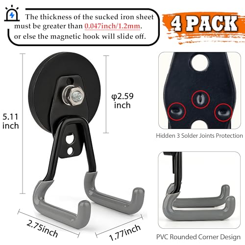 Pro Mag Upgraded Heavy Duty Magnetic Hooks (V1 Pro 2.59INCH 4PACK Gray Large Hooks)
