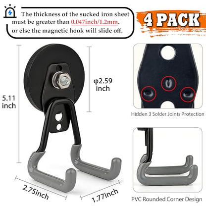 Pro Mag Upgraded Heavy Duty Magnetic Hooks (V1 Pro 2.59INCH 4PACK Gray Large Hooks)