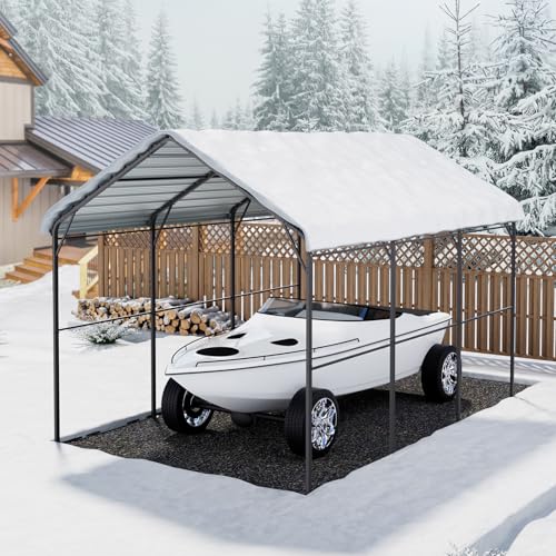 Heavy Duty Metal Carport (White / 10x15ft)