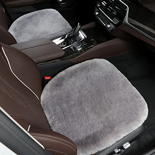 Genuine Sheepskin Car Seat Cushion Seat Covers for Cars Trucks SUV Comfort Seat Protector Pad for Car Driver Seat Car Accessories (Grey / 2 Front Seat Cushions & Bench Seat Cushion-3 Pcs)