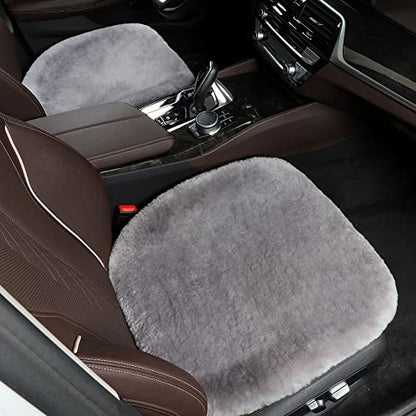 Genuine Sheepskin Car Seat Cushion Seat Covers for Cars Trucks SUV Comfort Seat Protector Pad for Car Driver Seat Car Accessories (Grey / 2 Front Seat Cushions & Bench Seat Cushion-3 Pcs)