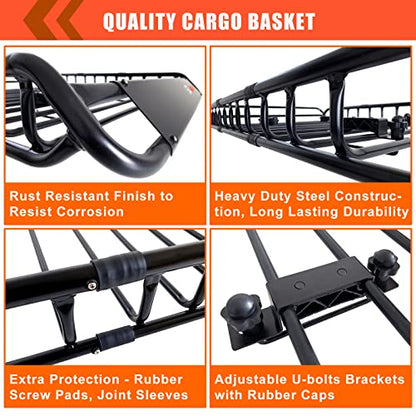 Roof Rack Rooftop Cargo Carrier Basket 51"*36"*5"+Waterproof Bag 15 Cu.Ft (51"*36"*5")