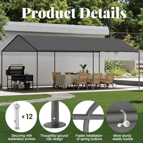 10x20 Carport Heavy Duty Portable Garage Shelter (Gray / 10x20 without sidewalls)