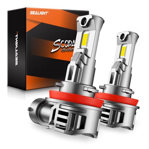 H11/H9/H16 Bulbs, 50000LM 6500K Cool White H8 Fog Bulbs, 1:1 Mini Size, Powersports Accessory Lights with Fan, 3 Mins Plug-N-Play, Pack of 2 (H11)