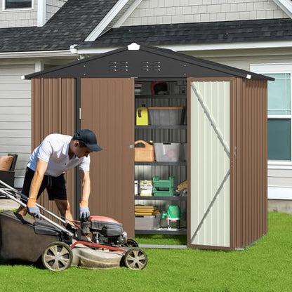 8 x 6 FT Outdoor Storage Shed (Brown / 8' x 6' FT/Peaked-roof)