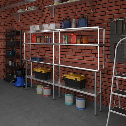 Stainless Steel Work Table Double Tier Overshelf (14" x 96" Work Table + 12" Overshelf)
