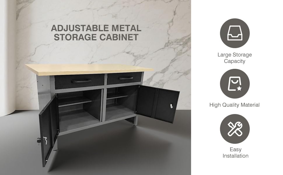 Workshop Tool Cabinet Set System with Wood Worktop Workbench (02)