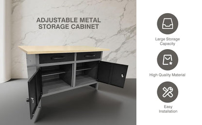 Workshop Tool Cabinet Set System with Wood Worktop Workbench (02)