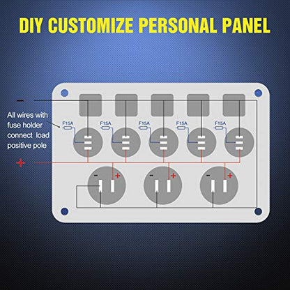 5 Gang Multi Function Rocker Switch Panel On Off Toggle Blue (Blue)