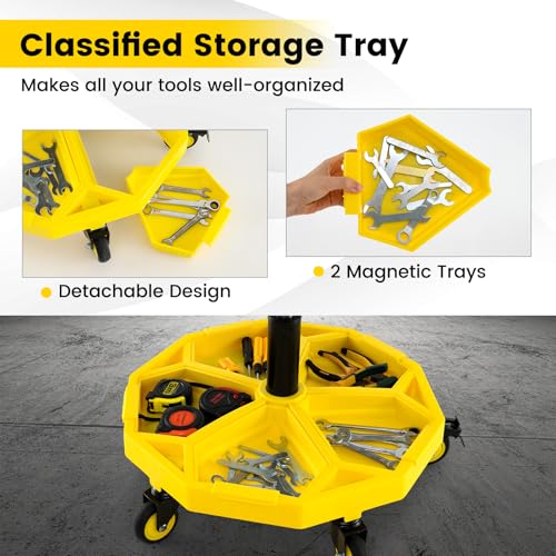 Rolling Garage Stool (Yellow / One Tier Tool Tray)