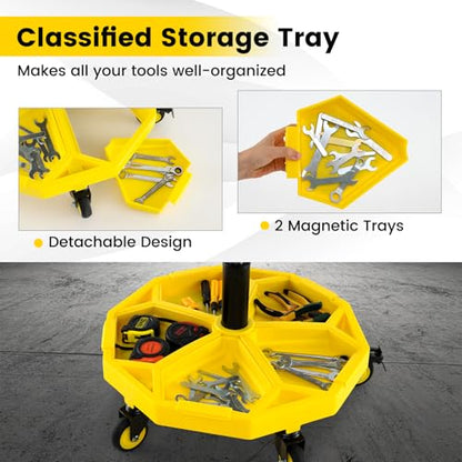 Rolling Garage Stool (Yellow / One Tier Tool Tray)