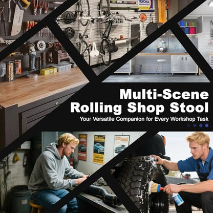 Rolling Shop Stool with Wheels (Black)