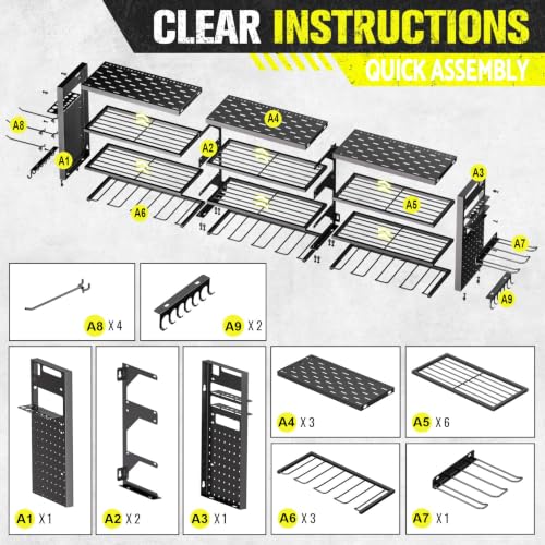 49.8" Power Tool Organizer Wall Mount (Black / 14 Drills Holder-4 Layers)