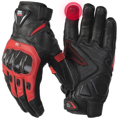 Sheepskin Leather Motorcycle Gloves for Men (Red / XX-Large)