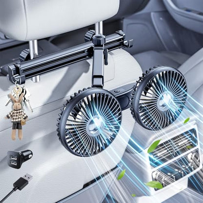 USB Car Fan for Backseat Kids Baby Rear Facing (White Blades / USB Car Fan-Long Arm)