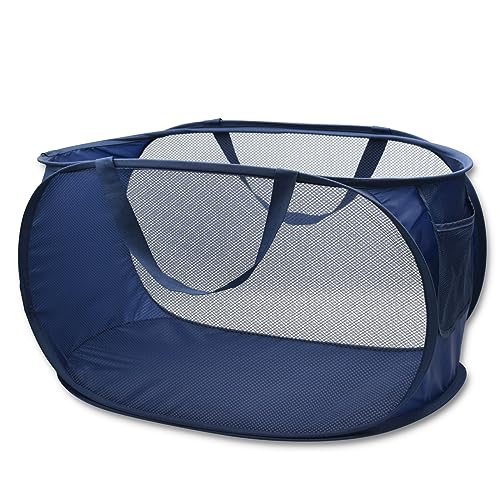 Sturdy Mesh Laundry Hamper Basket Bag (Navy Blue / Pop Horizontal)