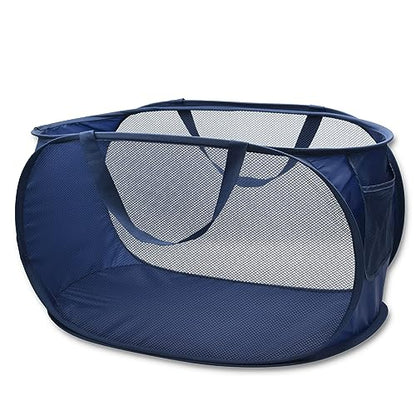Sturdy Mesh Laundry Hamper Basket Bag (Navy Blue / Pop Horizontal)