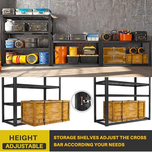 40" W Storage Shelves with Wire Mesh Panels for Garage Organization (Black)