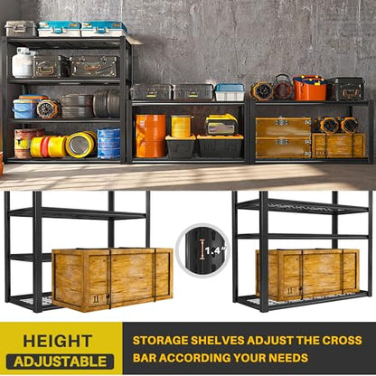 40" W Storage Shelves with Wire Mesh Panels for Garage Organization (Black)
