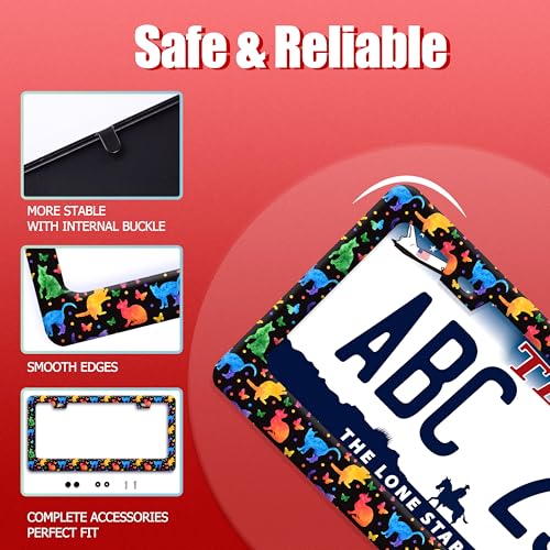 Colorful Cute Cat Pet Stainless Steel License Plate Frame for US Cars Decor (Colorful Cat)