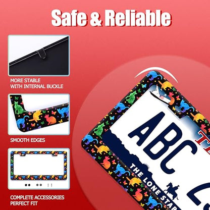 Colorful Cute Cat Pet Stainless Steel License Plate Frame for US Cars Decor (Colorful Cat)