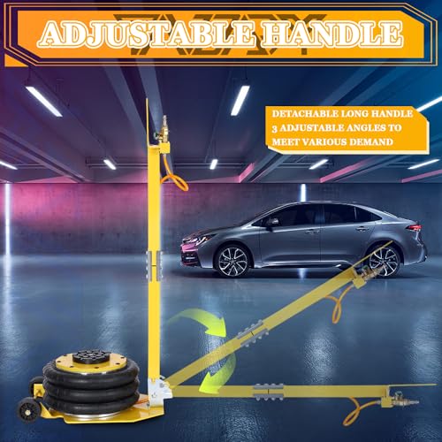 5T Triple Bag Air Jack 11000lbs Pneumatic Jack 3s Fast Lift Up 16in Airbag Jack with Adjustable Long Handle Heavy Duty Triple Air Bag Jack Lift for Cars Garage (5 Ton / yellow)