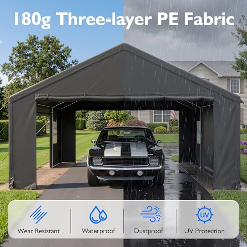 20x20 FT Heavy Duty Carport (20x20 FT(Black))