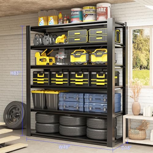 Metal Storage Shelving (Black / 6 Tier - (18"D x 48"W x 82.5"H))