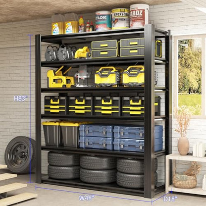 Metal Storage Shelving (Black / 6 Tier - (18"D x 48"W x 82.5"H))