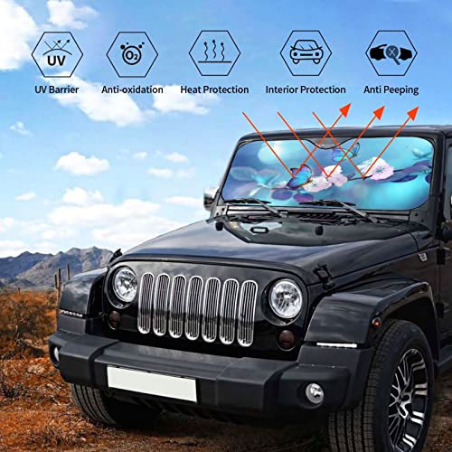 Blue Butterfly Flower Car Windshield Sunshade Front Window Sun Visor Protector Foldable Shield Cover for Truck SUV (Black8 / Small)