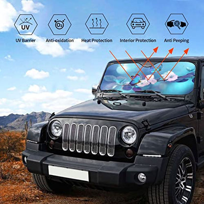 Blue Butterfly Flower Car Windshield Sunshade Front Window Sun Visor Protector Foldable Shield Cover for Truck SUV (Black8 / Small)
