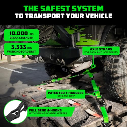 Car Hauler Tie Down Straps (Green / J-Hook)