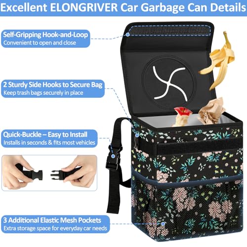 Leak Proof Car Trash Can with Lid Large Colorful Floral (Colorful Floral / 3 Gallons)
