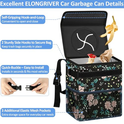 Leak Proof Car Trash Can with Lid Large Colorful Floral (Colorful Floral / 3 Gallons)