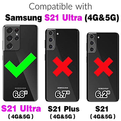 Compatible with Samsung Galaxy S21 Ultra 5G Wallet Case Screen Protector Crossbody Shoulder Strap Ring Buckle Stand Card Holder Phone Cover for S21ultra 21S S 21 21ultra G5 Women Men Purple (Purple / for S21 Ultra)