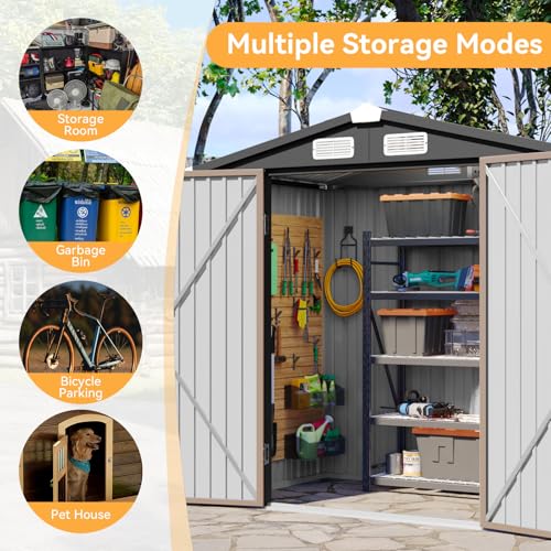6x4 FT Metal Outdoor Steel Shed Light Brown (Light Brown / 6'x4')