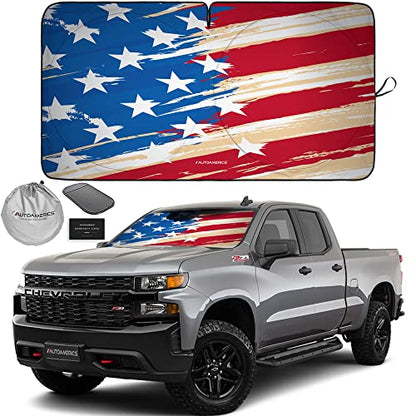 1 Piece Windshield Sun Shade USA Art Flag (USA ART FLAG-1 / LARGE = 64 x 33.5 inches)