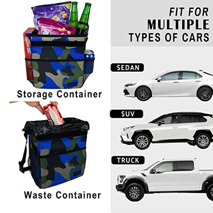 Cute Car Trash Can with Lid (Blue Camo / 2 Gallons)
