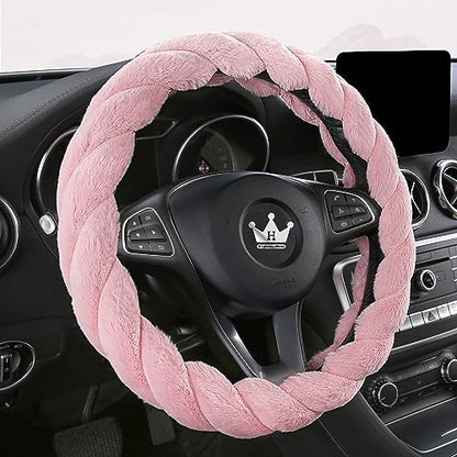 Luxury Fluffy Winter Car Steering Wheel Cover for Women Soft Warm Handle Cover for Jeep Truck Van F150 Universal Fuzzy Anti Slip (Pink / Large Size [15.2-16"] (38.6-40.5cm))