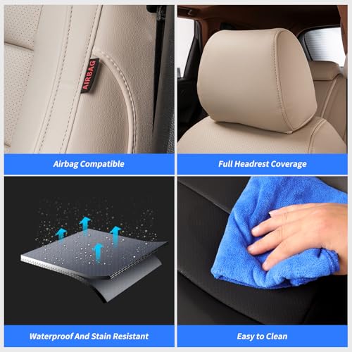 CRV Car Seat Covers Custom Fit for Honda 2015 (Leatherette(Beige) / 2015-2016 CRV LX,EX,SE,EX-L,Touring)