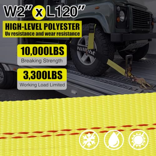Tire Tie Down Straps 2" x 120" with Snap Hooks 4Pack Heavy Duty Adjustable Wheel Straps for Hauling UTV (4Pcs 2in x 10ft Straps with Snap Hooks)