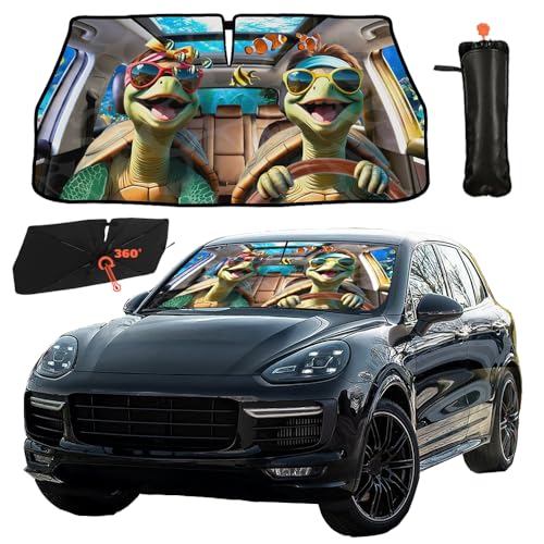 Sea Turtle Car Umbrella Sun Shade Cover Funny Foldable Car Windshield Sun Shade Umbrella Full Cover Shade Block UV Rays Heat Keep Vehicle Cool for Cars SUV Trucks 57"x 30" (Sea Turtle)