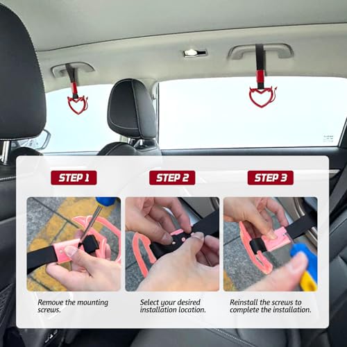 2 Pcs Devil Heart Shaped Car Handle Strap (Red-Tail)