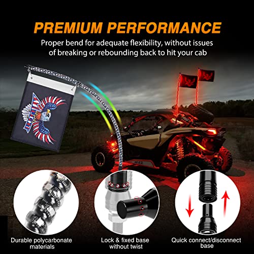 2PCS 6FT RGB LED Whip Lights APP & Remote Control (RGB-Quick Connect Base / 6FT -2PCS)