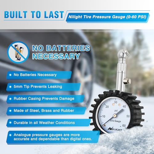 Tire Pressure Gauge 60PSI Stainless Steel Air Chucks (60psi Tire Gauge)